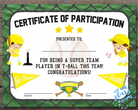 T Ball Certificate Templates